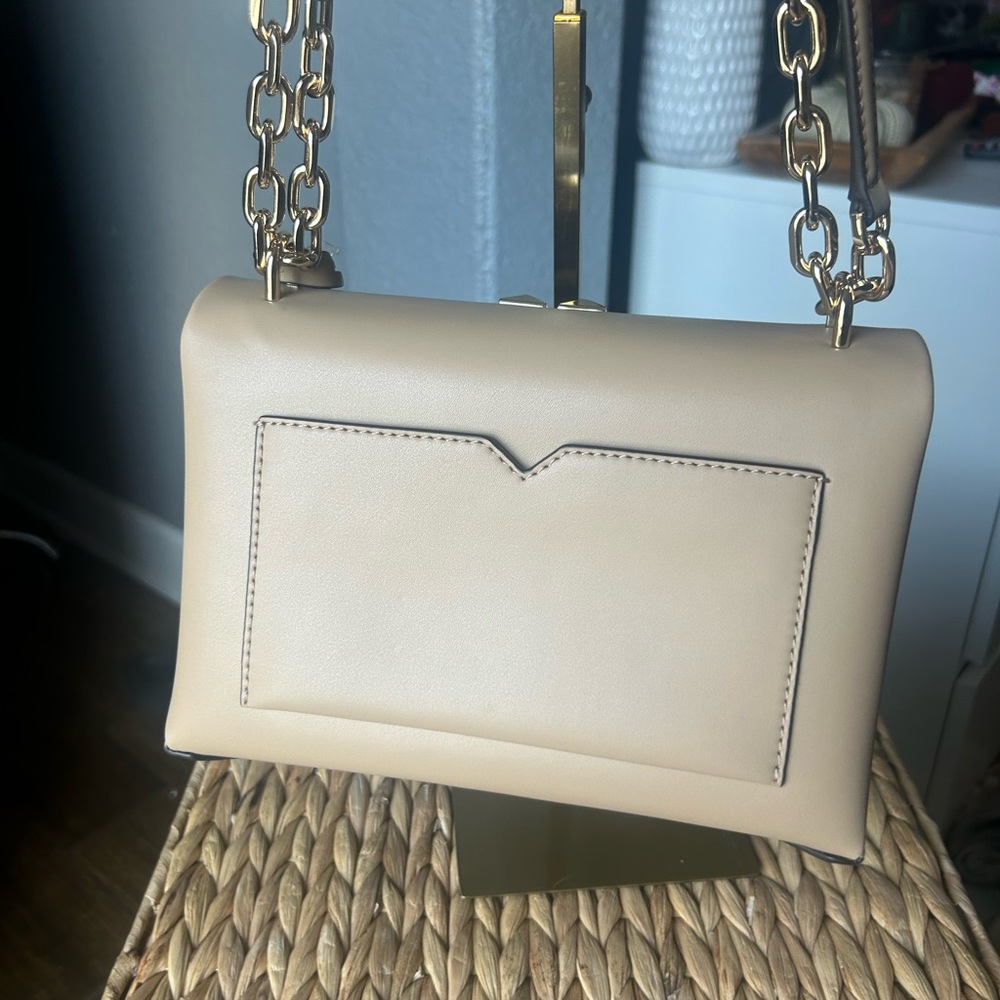Studded Beige Leather Shoulder Bag - Picture 4 of 13